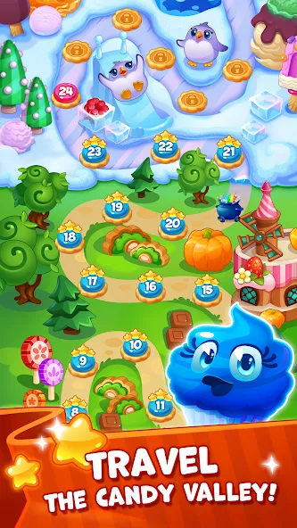 Candy Valley - Match 3 Puzzle МОД/Взлом [Все открыто, Дополнительные деньги и Меню MOD] Screenshot 1