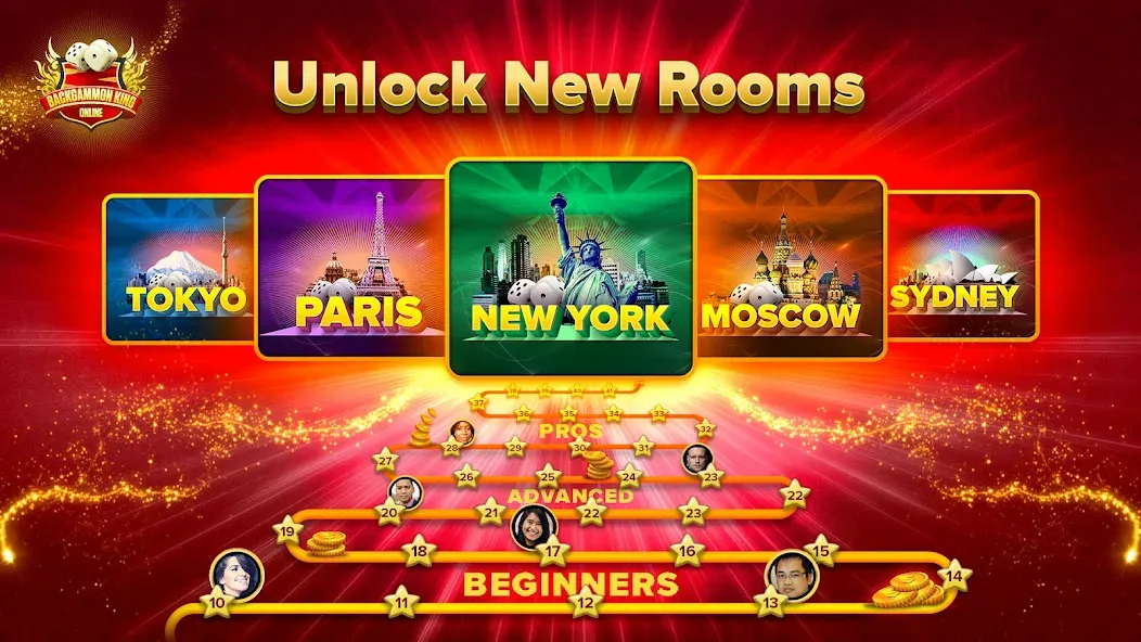Backgammon King Online МОД/Взлом [Меню, Бесконечные монеты и Открытые уровни] Screenshot 4
