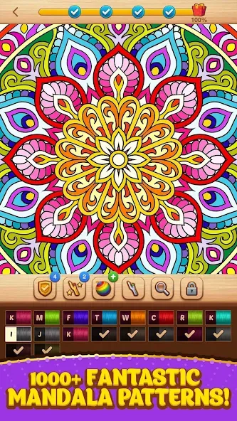 Cross Stitch Coloring Mandala (Кроссстиль раскрашивание мандала) МОД/Взлом [Деньги, Монеты и Меню MOD] Screenshot 1