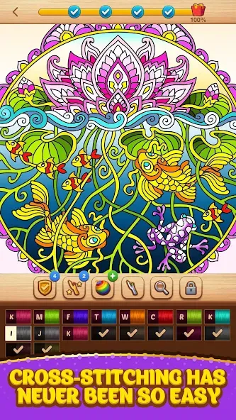 Cross Stitch Coloring Mandala (Кроссстиль раскрашивание мандала) МОД/Взлом [Деньги, Монеты и Меню MOD] Screenshot 2
