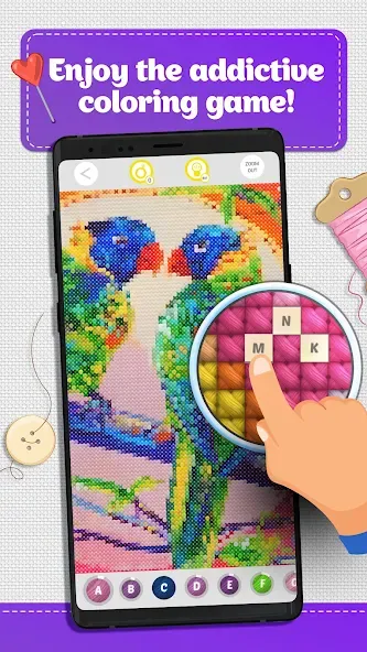 Cross Stitch Coloring Art (Кроссстич окрашивание искусства) МОД/Взлом [Деньги, Монеты и Меню MOD] Screenshot 1