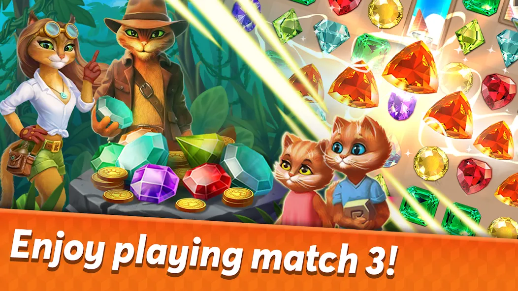 Indy Cat 2: Match 3 game МОД/Взлом [Деньги, Монеты и Меню MOD] Screenshot 1