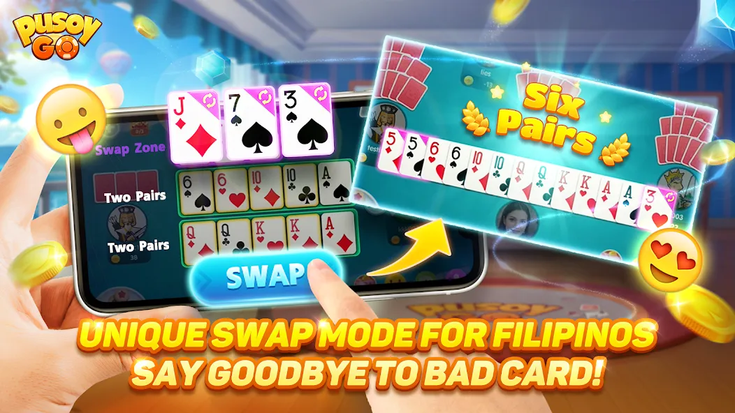 Pusoy Go-Competitive 13 Cards (Пусой Го) МОД/Взлом [Бесконечные деньги, Монеты и Мега MOD] Screenshot 4