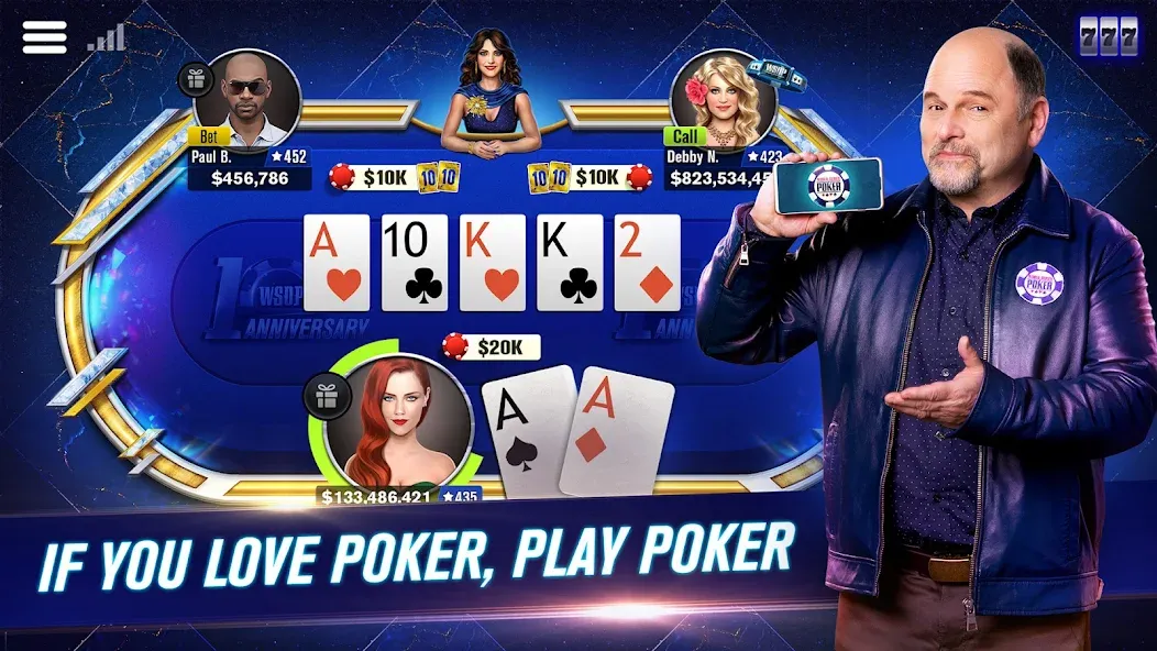 WSOP Poker: Texas Holdem Game (ВСОП Покер) МОД/Взлом [Меню, Бесконечные монеты и Открытые уровни] Screenshot 1
