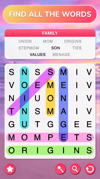 Word Search - Word Puzzle Game МОД/Взлом [Много денег, Монет и Все открыто] Screenshot 1