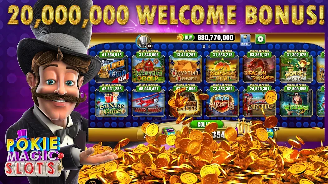 Pokie Magic Casino Slots (Поки Мэджик Казино Слоты) МОД/Взлом [Все открыто, Дополнительные деньги и Меню MOD] Screenshot 1