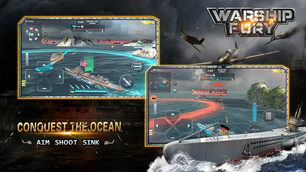 Warship Fury МОД/Взлом [Меню, Бесконечные монеты и Открытые уровни] Screenshot 3
