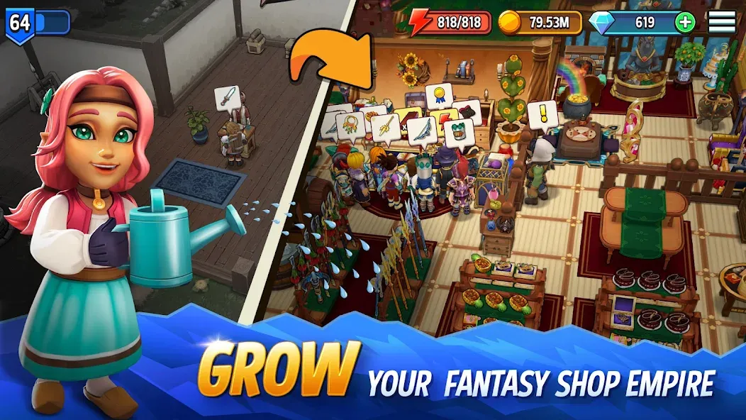 Shop Titans: RPG Idle Tycoon (Шоп Тайтанс) МОД/Взлом [Бесконечные деньги, Монеты и Мега MOD] Screenshot 1