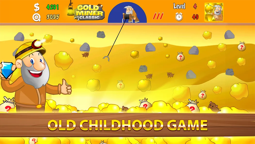Gold Miner Classic: Gold Rush (Голд Майнер Классик) МОД/Взлом [Деньги, Монеты и Меню MOD] Screenshot 1