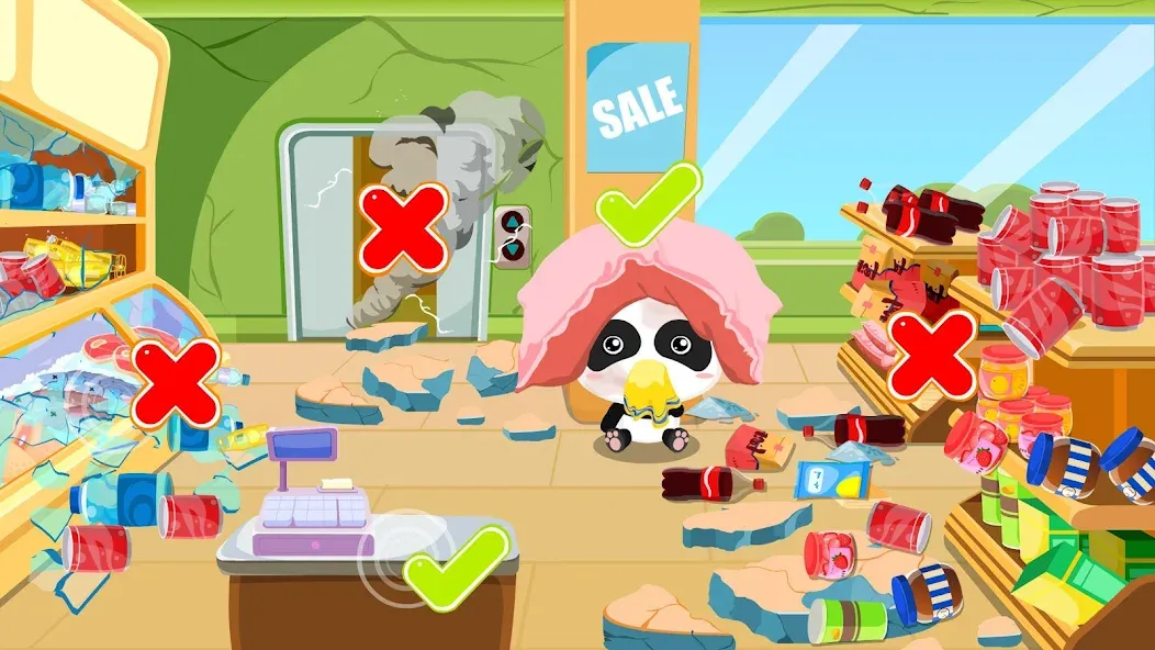 Baby Panda Earthquake Safety 1 МОД/Взлом [Все открыто, Дополнительные деньги и Меню MOD] Screenshot 3