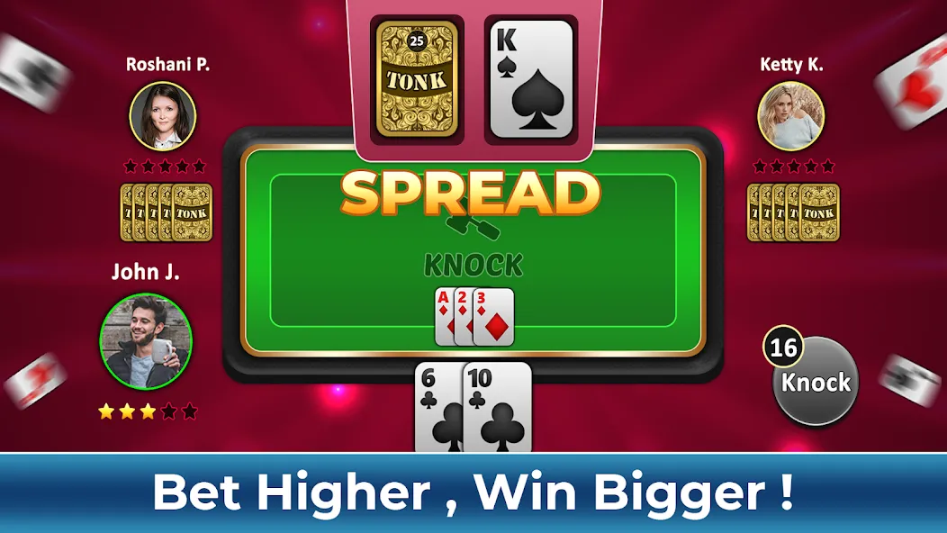 Tonk Rummy Card Game (Тонк Рамми карточная игра) МОД/Взлом [Меню, Бесконечные монеты и Открытые уровни] Screenshot 2