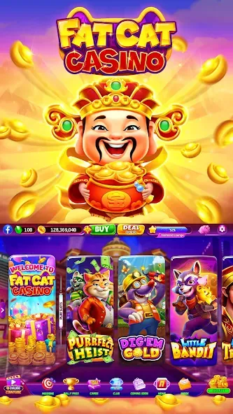 Fat Cat Casino - Slots Game (Фэт Кэт Казино) МОД/Взлом [Меню, Бесконечные монеты и Открытые уровни] Screenshot 2
