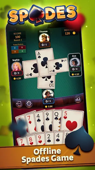 Spades - Offline Card Games (Спейдс) МОД/Взлом [Много денег, Монет и Все открыто] Screenshot 1