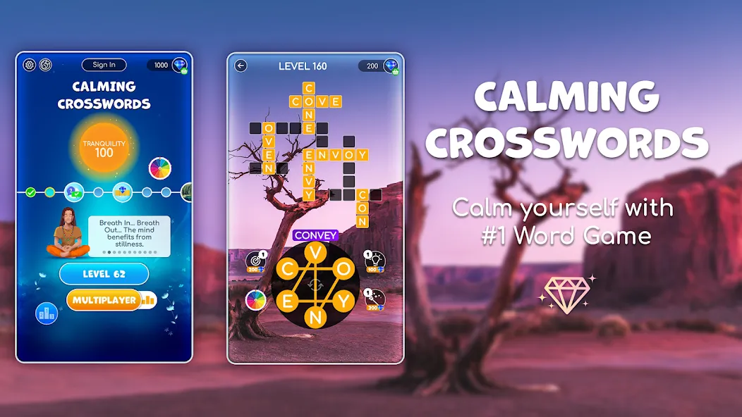 Calming Crosswords Word Puzzle МОД/Взлом [Все открыто, Дополнительные деньги и Меню MOD] Screenshot 1