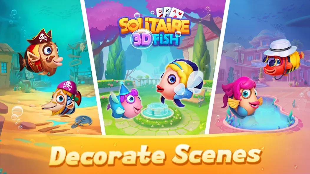 Solitaire 3D Fish МОД/Взлом [Все открыто, Дополнительные деньги и Меню MOD] Screenshot 2