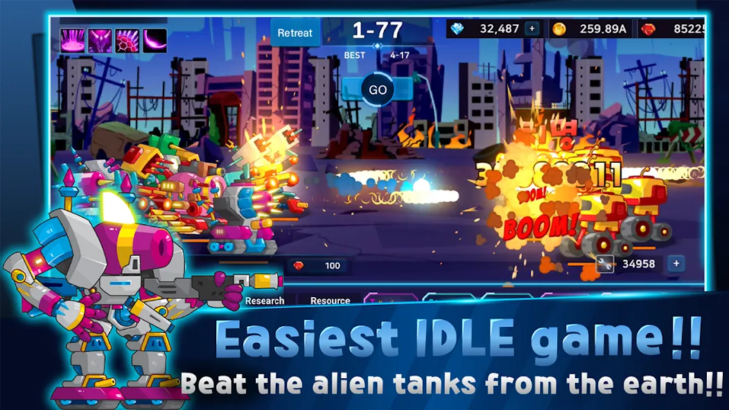 Mini Robot Tank : idle (Мини Робот Танк) МОД/Взлом [Меню, Бесконечные монеты и Открытые уровни] Screenshot 1