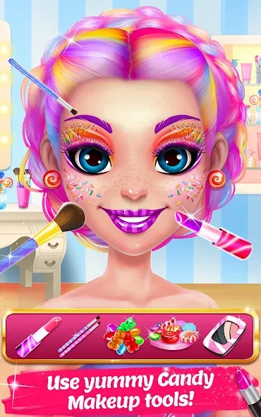 Candy Makeup Beauty Game МОД/Взлом [Много монет, Открытые уровни и Мега MOD] Screenshot 2