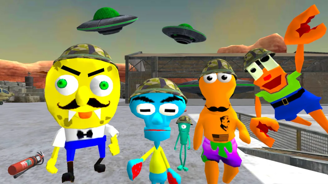 Sponge Area 51. Neighbor Alien МОД/Взлом [Меню, Бесконечные монеты и Открытые уровни] Screenshot 1