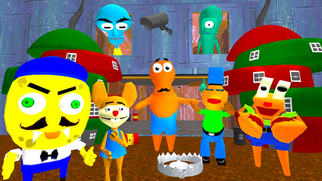 Sponge Neighbor Escape 3D (Спонж Сосед Побег 3D) МОД/Взлом [Меню, Бесконечные монеты и Открытые уровни] Screenshot 1