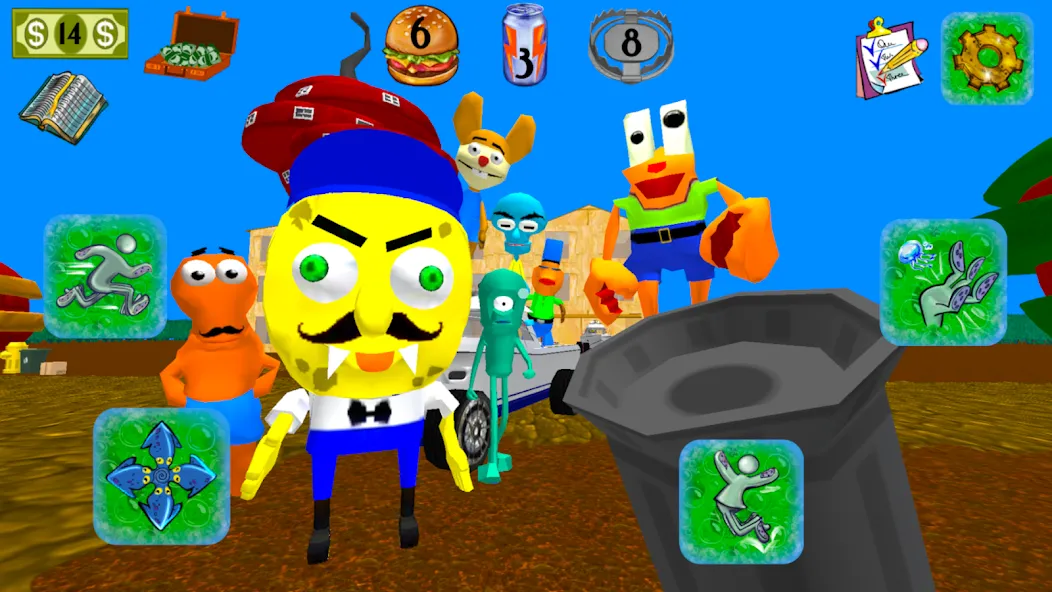 Sponge Neighbor Escape 3D (Спонж Сосед Побег 3D) МОД/Взлом [Меню, Бесконечные монеты и Открытые уровни] Screenshot 3