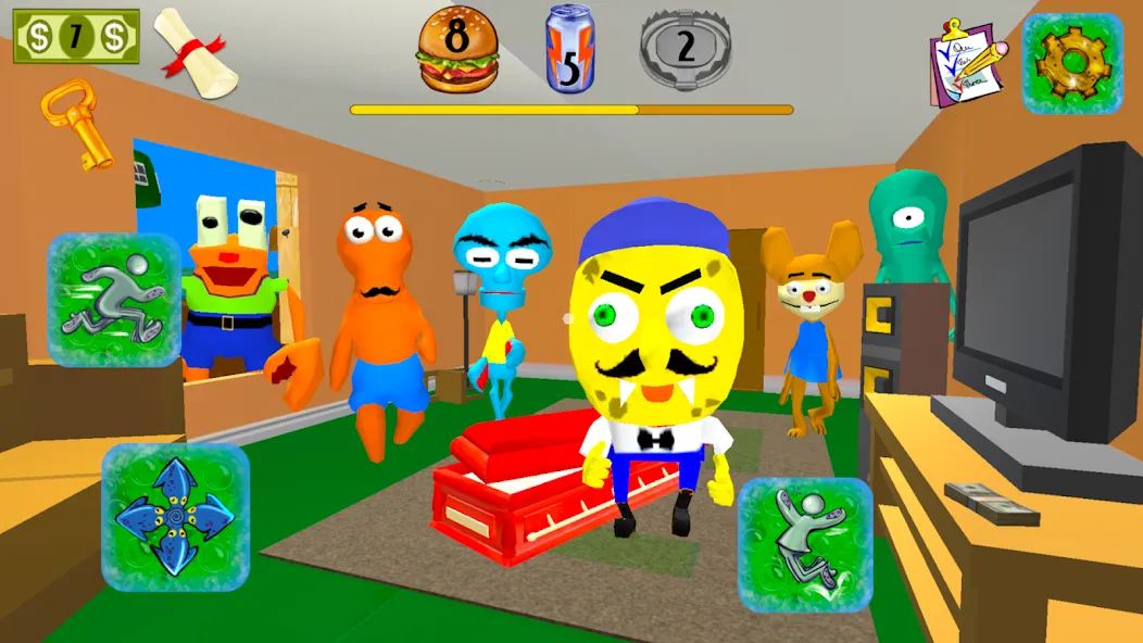 Sponge Neighbor Escape 3D (Спонж Сосед Побег 3D) МОД/Взлом [Меню, Бесконечные монеты и Открытые уровни] Screenshot 4