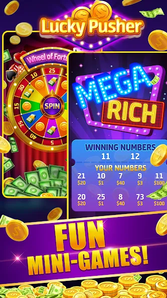 Lucky Cash Pusher Coin Games (Лаки Кэш Пушер Коин Геймс) МОД/Взлом [Бесконечные деньги, Монеты и Мега MOD] Screenshot 4