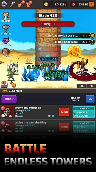 Tower Quest: Pixel Idle RPG (тауэр квест) МОД/Взлом [Все открыто, Дополнительные деньги и Меню MOD] Screenshot 1