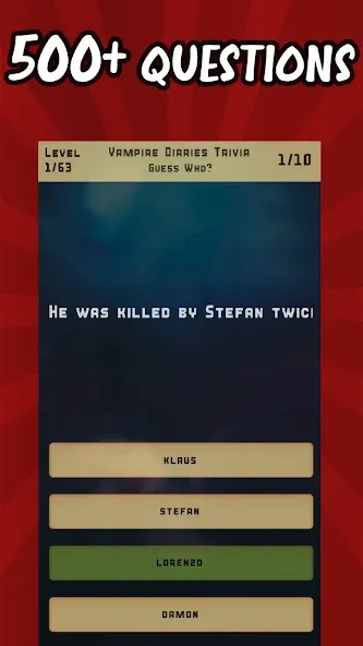 Vampire Diaries Quiz Trivia (Вампирские дневники викторина виктрия) МОД/Взлом [Бесконечные деньги, Монеты и Мега MOD] Screenshot 1