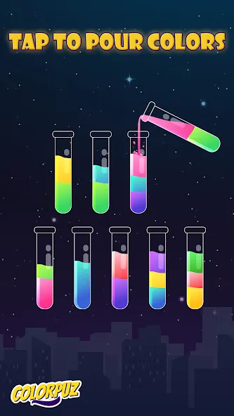 Colorpuz - Water Sort Puzzle (Колорпаз) МОД/Взлом [Все открыто, Дополнительные деньги и Меню MOD] Screenshot 1