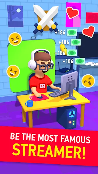 Idle Streamer - Tuber game (Айдл стример) МОД/Взлом [Деньги, Монеты и Меню MOD] Screenshot 1