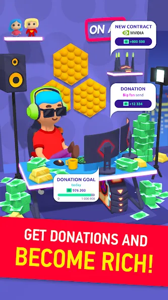 Idle Streamer - Tuber game (Айдл стример) МОД/Взлом [Деньги, Монеты и Меню MOD] Screenshot 2