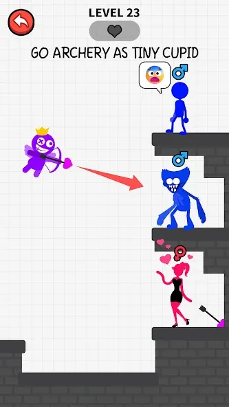 Love Archer rainbow monster (Лав Арчер райнбоу монстер) МОД/Взлом [Много монет, Открытые уровни и Мега MOD] Screenshot 1