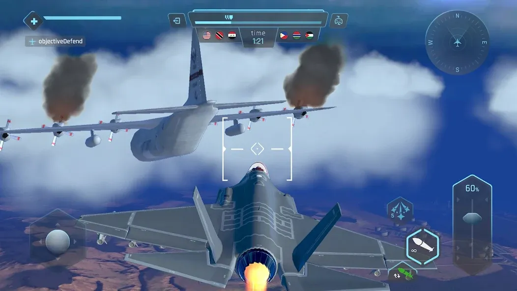 Sky Warriors: Airplane Games (Скай Ворриорс) МОД/Взлом [Меню, Бесконечные монеты и Открытые уровни] Screenshot 4