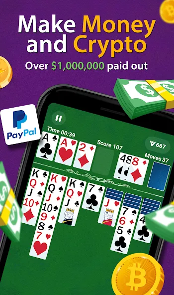 Solitaire - Make Money МОД/Взлом [Меню, Бесконечные монеты и Открытые уровни] Screenshot 4