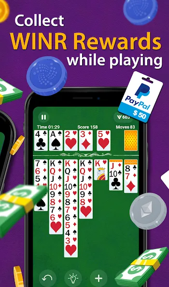 Solitaire - Make Money МОД/Взлом [Меню, Бесконечные монеты и Открытые уровни] Screenshot 5