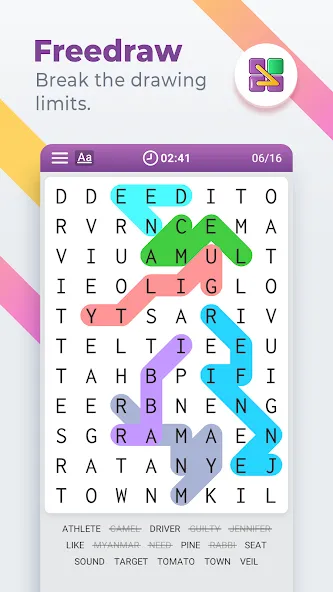 Word Search Colorful МОД/Взлом [Меню, Бесконечные монеты и Открытые уровни] Screenshot 5