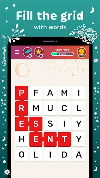 Word Catcher: Word Search МОД/Взлом [Все открыто, Дополнительные деньги и Меню MOD] Screenshot 2