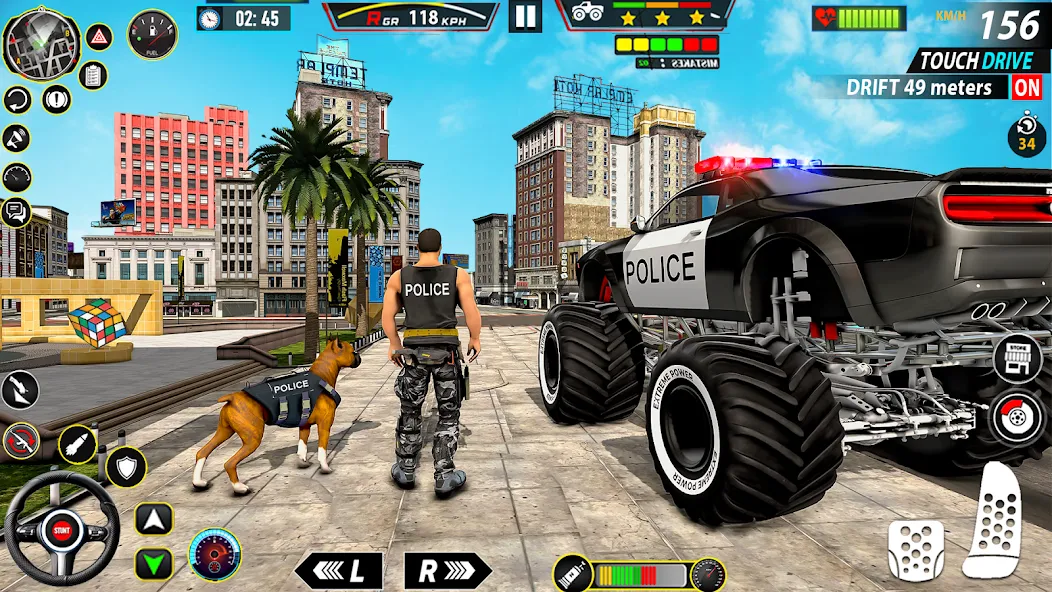 Police Monster Truck Car Games МОД/Взлом [Меню, Бесконечные монеты и Открытые уровни] Screenshot 1