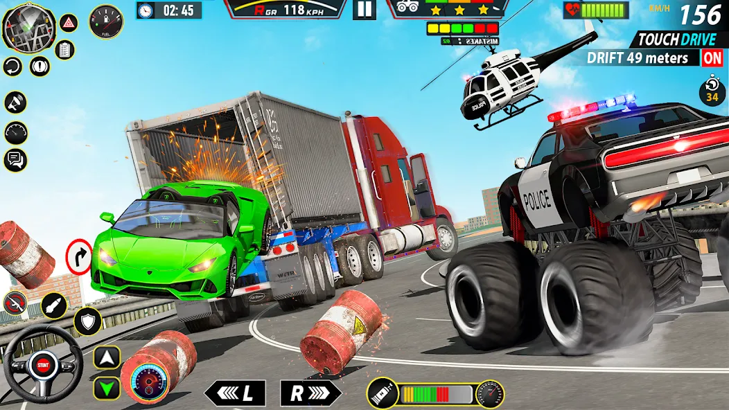 Police Monster Truck Car Games МОД/Взлом [Меню, Бесконечные монеты и Открытые уровни] Screenshot 2