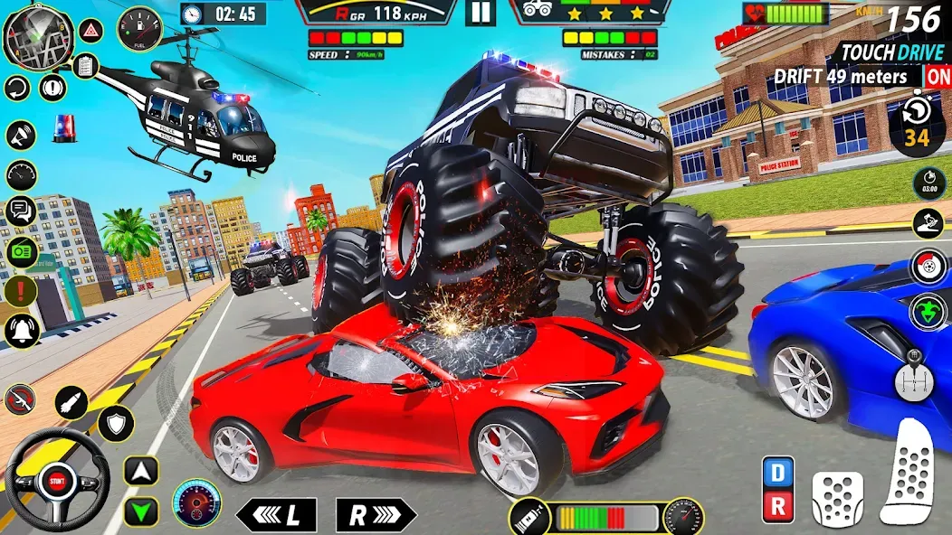 Police Monster Truck Car Games МОД/Взлом [Меню, Бесконечные монеты и Открытые уровни] Screenshot 5