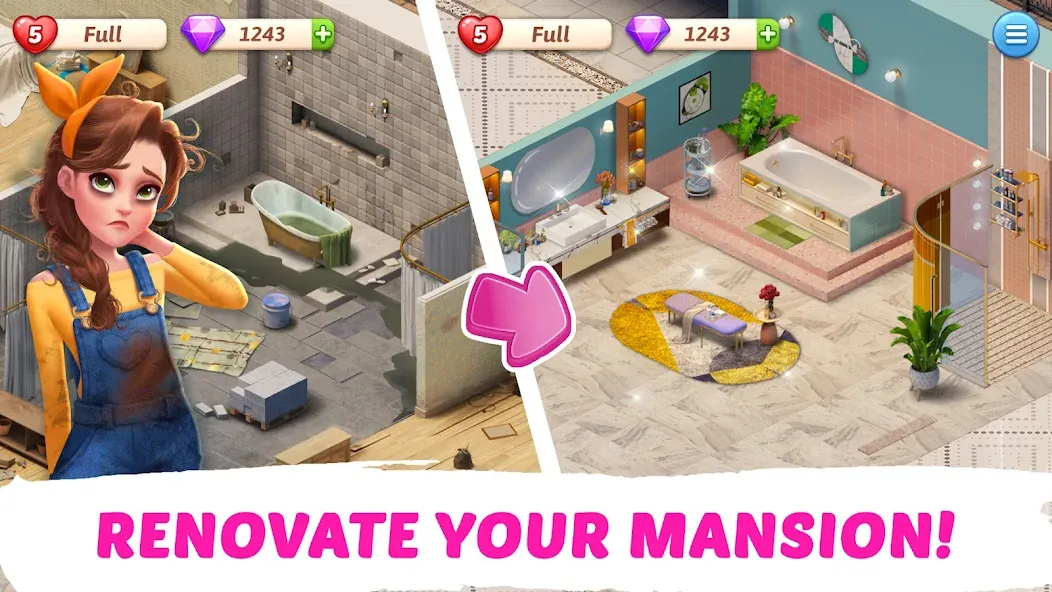 My Story - Mansion Makeover МОД/Взлом [Меню, Бесконечные монеты и Открытые уровни] Screenshot 2
