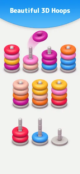 Color Sort 3D — Hoop Stack МОД/Взлом [Все открыто, Дополнительные деньги и Меню MOD] Screenshot 1