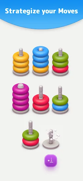 Color Sort 3D — Hoop Stack МОД/Взлом [Все открыто, Дополнительные деньги и Меню MOD] Screenshot 2