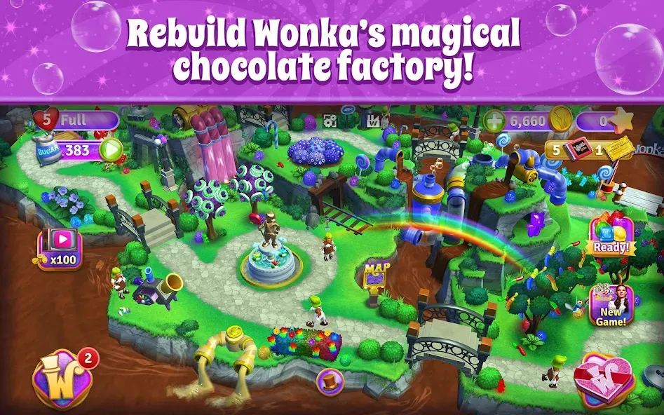 Wonka's World of Candy Match 3 МОД/Взлом [Все открыто, Дополнительные деньги и Меню MOD] Screenshot 1