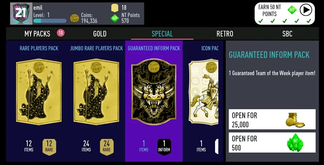 NT 21 Draft + Pack Opener МОД/Взлом [Все открыто, Дополнительные деньги и Меню MOD] Screenshot 1