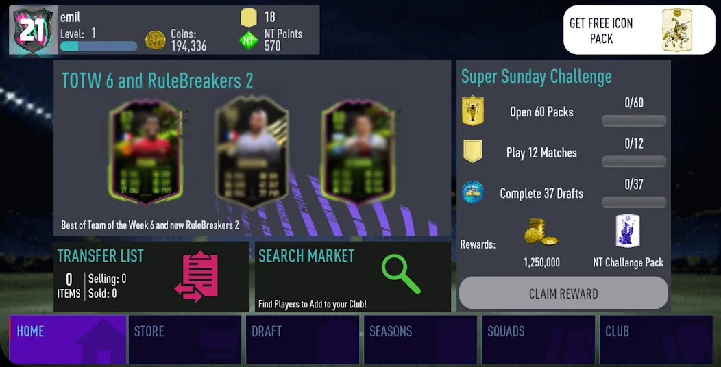 NT 21 Draft + Pack Opener МОД/Взлом [Все открыто, Дополнительные деньги и Меню MOD] Screenshot 4