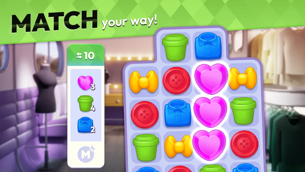 Makeover Match - Fashion Game (Мейковер Матч) МОД/Взлом [Все открыто, Дополнительные деньги и Меню MOD] Screenshot 5