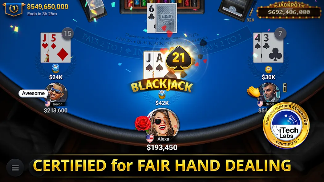 Blackjack Championship (Блэкджек Чемпионат) МОД/Взлом [Меню, Бесконечные монеты и Открытые уровни] Screenshot 1