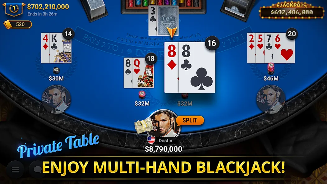 Blackjack Championship (Блэкджек Чемпионат) МОД/Взлом [Меню, Бесконечные монеты и Открытые уровни] Screenshot 5