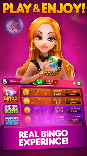 Bingo 90 Live : Vegas Slots (Бинго 90 Лайв) МОД/Взлом [Деньги, Монеты и Меню MOD] Screenshot 1